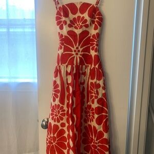 Farm Rio Palermo red and cream midi